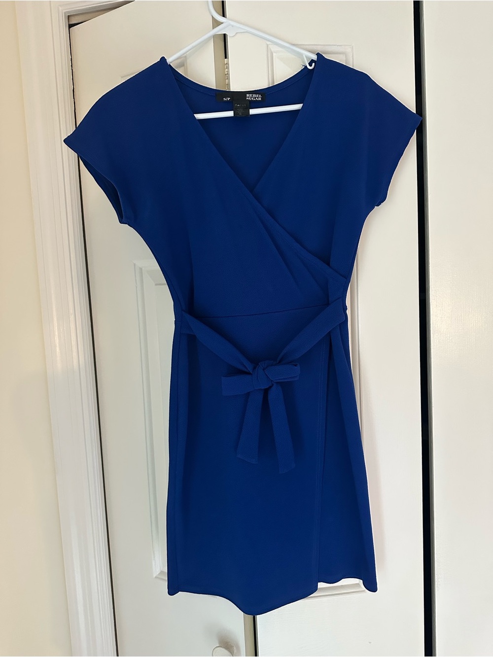 Rebel Sugar Royal Blue Wrap-Front Midi Dress with Self-Tie Belt